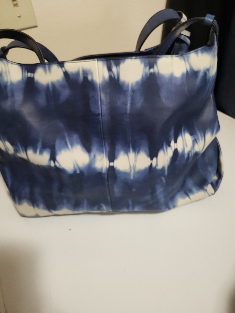Vince Camuto Navy and White Tie-Dye Tote